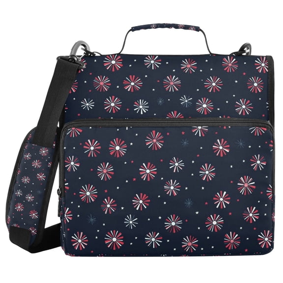 FORMRS Zipper Binder with Shoulder Strap 2-inch Ring 500 Sheet Capacity File Bag, Red Fireworks Pattern