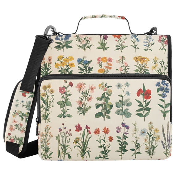 FORMRS Zipper Binder with Shoulder Strap 2-inch Ring 500 Sheet Capacity File Bag, Red Floral