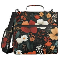 FORMRS Zipper Binder with Shoulder Strap 1.5-inch Ring 500 Sheet Capacity File Bag, Red Flowers Pattern