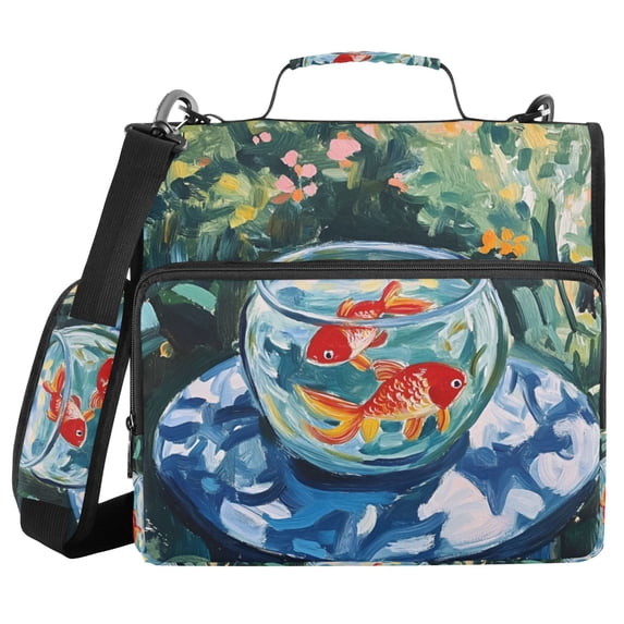 FORMRS Zipper Binder with Shoulder Strap 2-inch Ring 500 Sheet Capacity File Bag, Red Goldfish