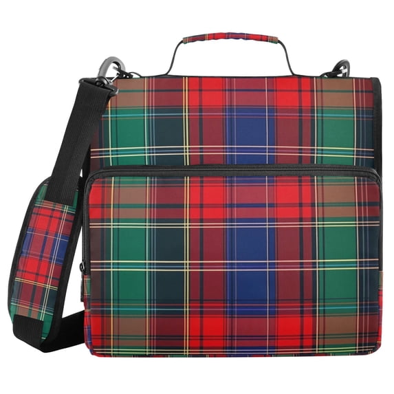 FORMRS Zipper Binder with Shoulder Strap 2-inch Ring 500 Sheet Capacity File Bag, Red Green Pattern