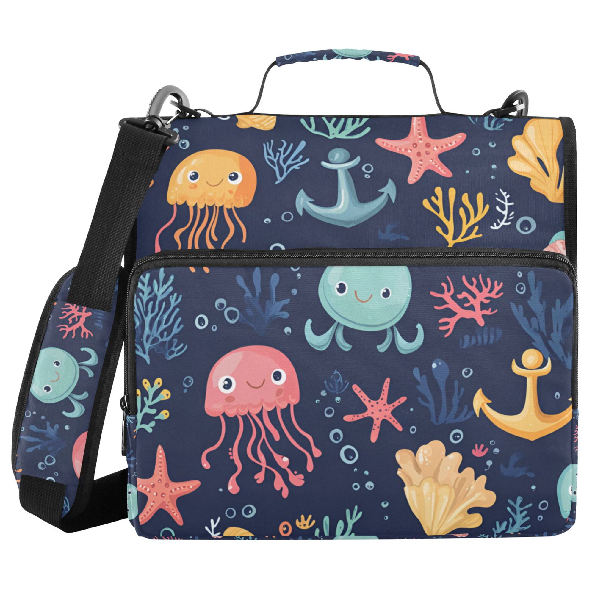FORMRS Zipper Binder with Shoulder Strap 2-inch Ring 500 Sheet Capacity File Bag, Red Jellyfish