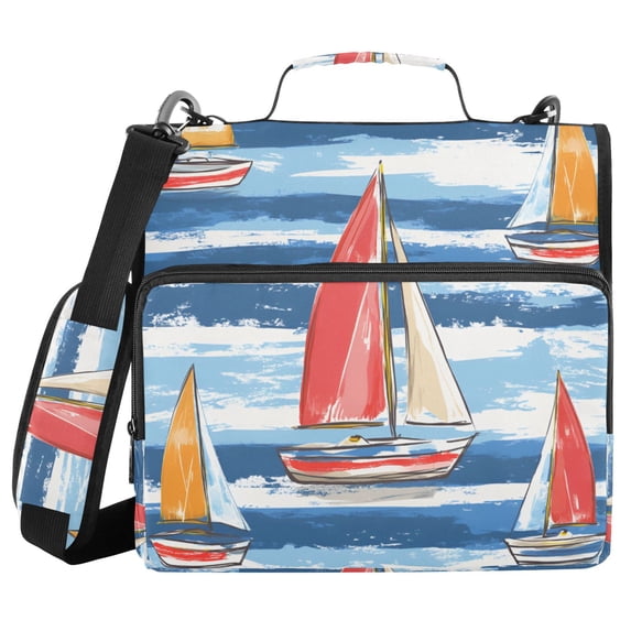 FORMRS Zipper Binder with Shoulder Strap 2-inch Ring 500 Sheet Capacity File Bag, Red Sailboats
