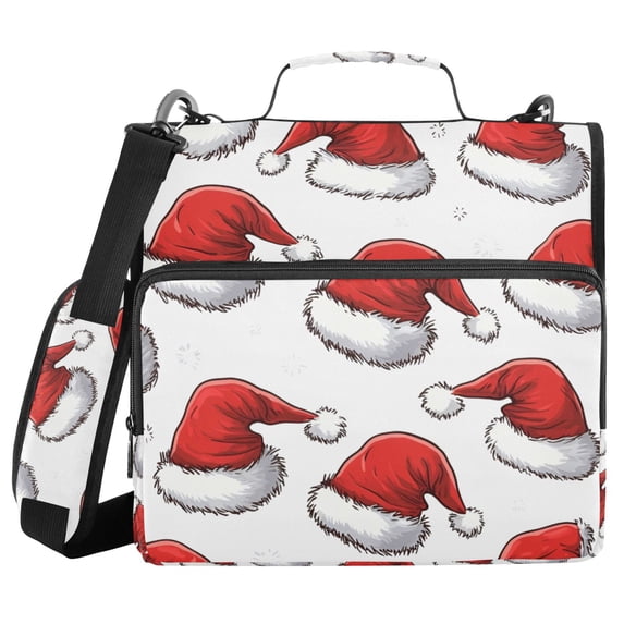 FORMRS Zipper Binder with Shoulder Strap 2-inch Ring 500 Sheet Capacity File Bag, Red Santa Hats Pattern