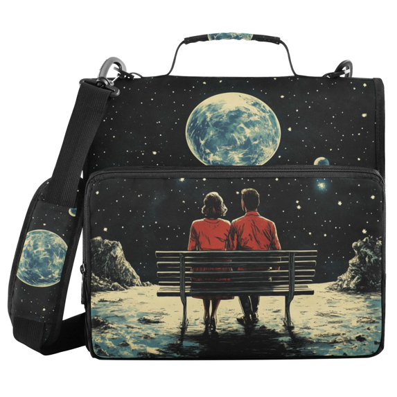 FORMRS Zipper Binder with Shoulder Strap 2-inch Ring 500 Sheet Capacity File Bag, Red Sitting on The Moon