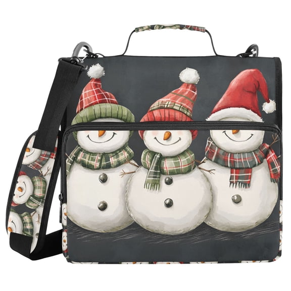 FORMRS Zipper Binder with Shoulder Strap 2-inch Ring 500 Sheet Capacity File Bag, Red Snowmen