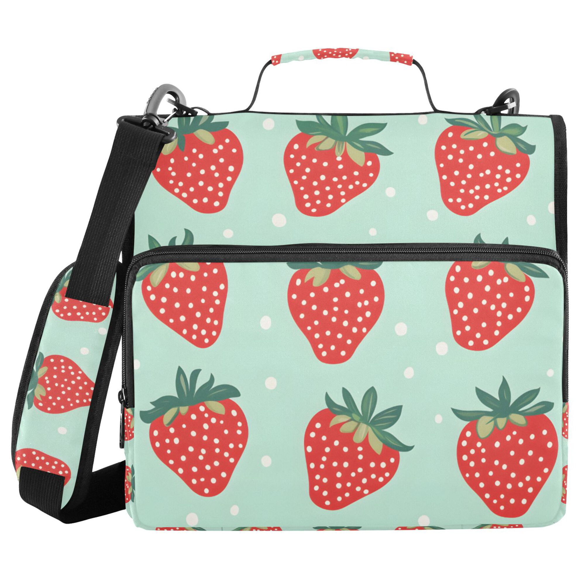 FORMRS Zipper Binder with Shoulder Strap 2-inch Ring 500 Sheet Capacity File Bag, Red Strawberry