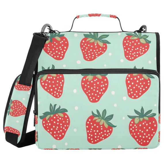 FORMRS Zipper Binder with Shoulder Strap 2-inch Ring 500 Sheet Capacity File Bag, Red Strawberry