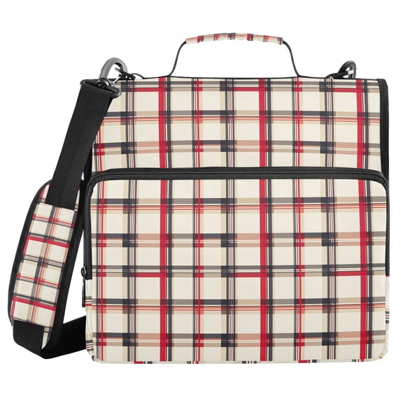 FORMRS Zipper Binder with Shoulder Strap 2-inch Ring 500 Sheet Capacity File Bag, Red Tartan
