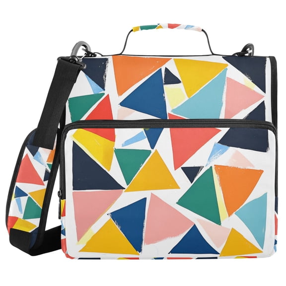 FORMRS Zipper Binder with Shoulder Strap 1.5-inch Ring 500 Sheet Capacity File Bag, Red Triangles