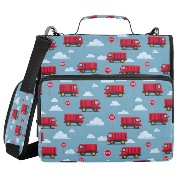 FORMRS Zipper Binder with Shoulder Strap 2-inch Ring 500 Sheet Capacity File Bag, Red Truck Pattern
