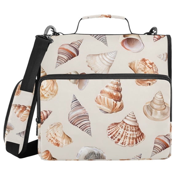 FORMRS Zipper Binder with Shoulder Strap 2-inch Ring 500 Sheet Capacity File Bag, Red Watercolor Seashells