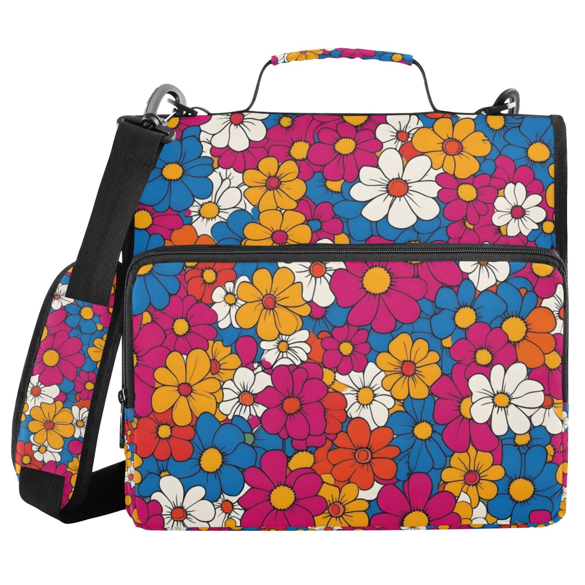 FORMRS Zipper Binder with Shoulder Strap 2-inch Ring 500 Sheet Capacity File Bag, Red Whimsical Floral