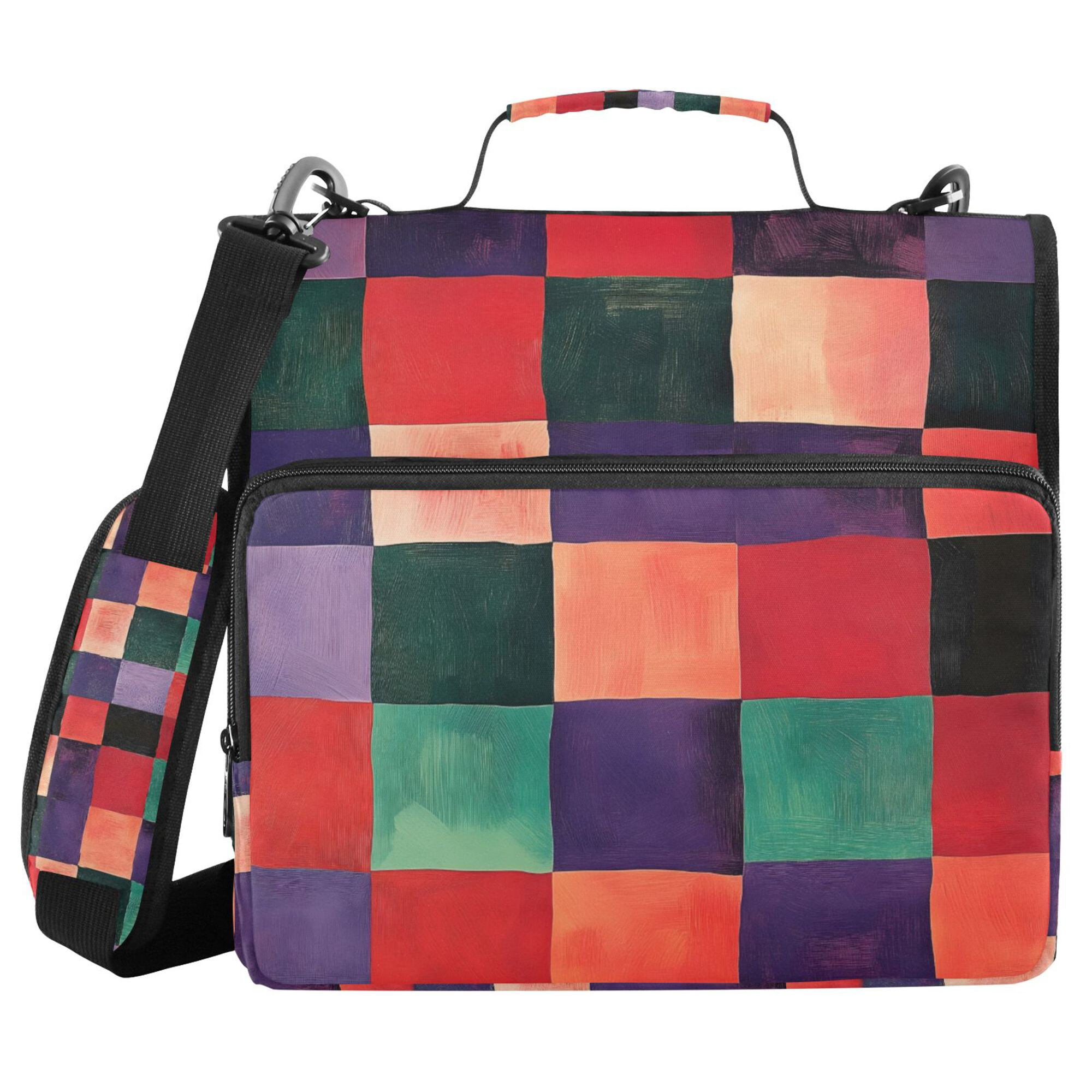 FORMRS Zipper Binder with Shoulder Strap 2-inch Ring 500 Sheet Capacity File Bag, Red and Purple Plaid Pattern