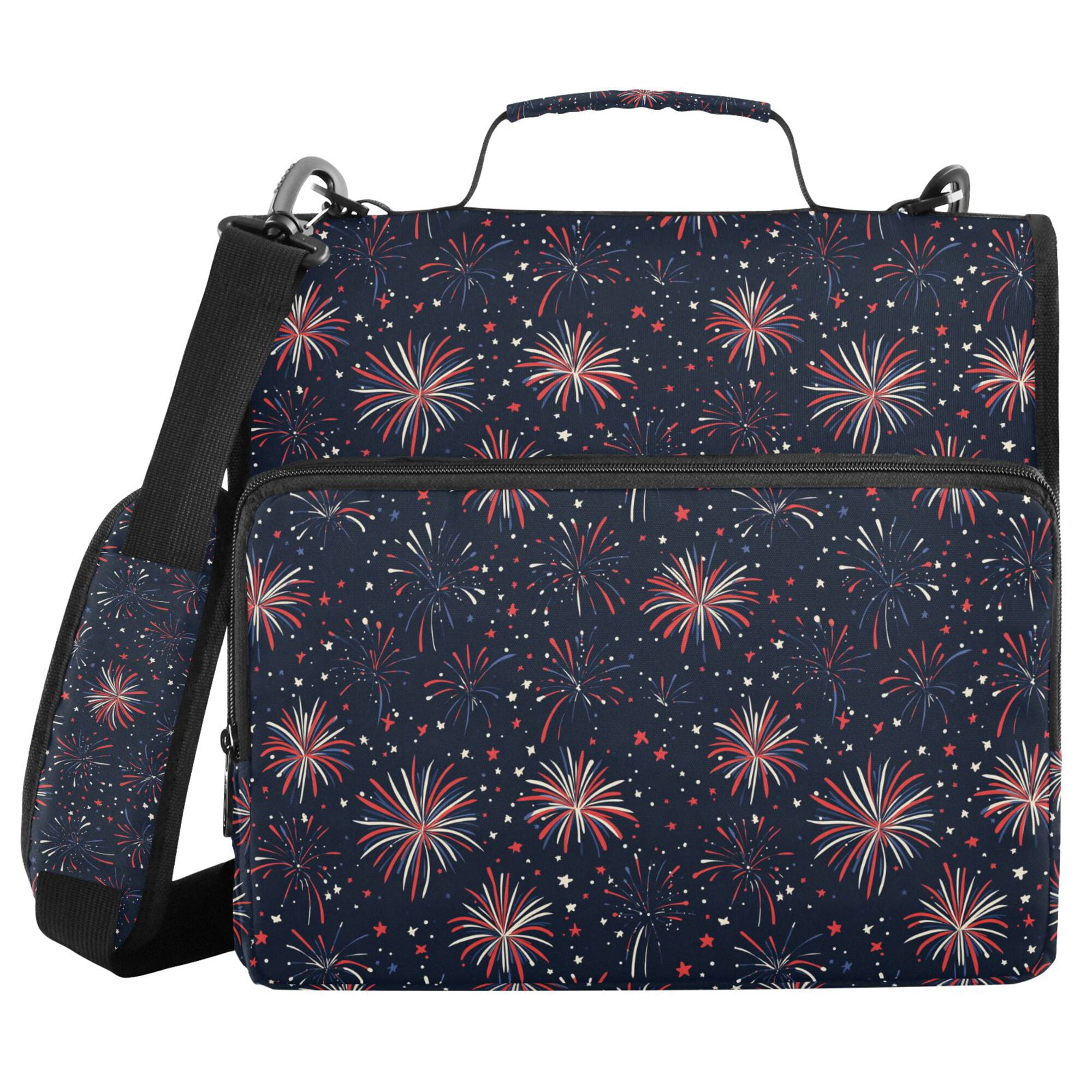 FORMRS Zipper Binder with Shoulder Strap 2-inch Ring 500 Sheet Capacity File Bag, Red and White Fireworks Pattern