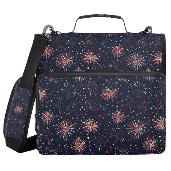 FORMRS Zipper Binder with Shoulder Strap 2-inch Ring 500 Sheet Capacity File Bag, Red and White Fireworks Pattern
