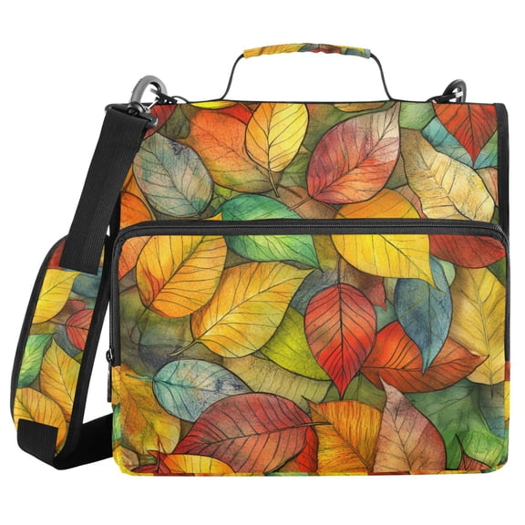 FORMRS Zipper Binder with Shoulder Strap 2-inch Ring 500 Sheet Capacity File Bag, Retro Autumn Leaves