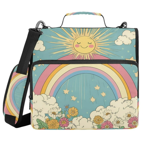 FORMRS Zipper Binder with Shoulder Strap 1.5-inch Ring 500 Sheet Capacity File Bag, Retro Beige Rainbow