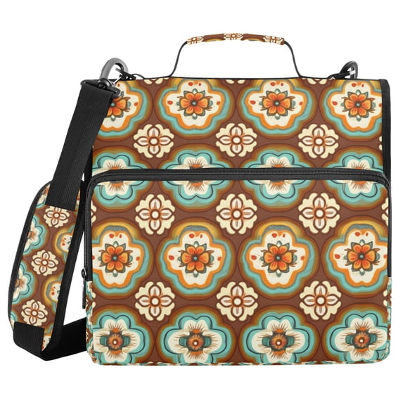 FORMRS Zipper Binder with Shoulder Strap 2-inch Ring 500 Sheet Capacity File Bag, Retro Blossom Flower
