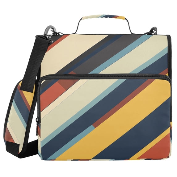 FORMRS Zipper Binder with Shoulder Strap 2-inch Ring 500 Sheet Capacity File Bag, Retro Colorful Stripes