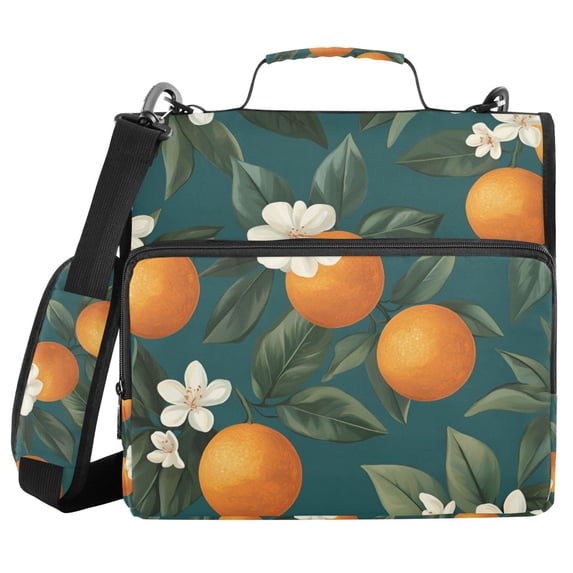FORMRS Zipper Binder with Shoulder Strap 2-inch Ring 500 Sheet Capacity File Bag, Retro Floral Orange