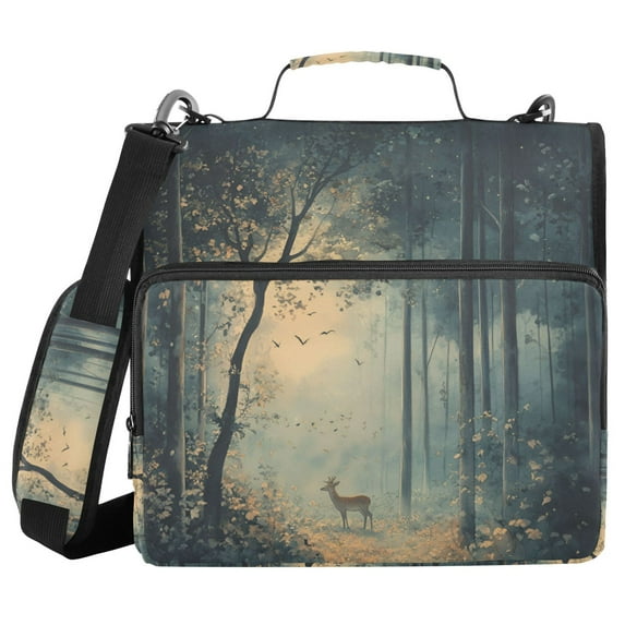 FORMRS Zipper Binder with Shoulder Strap 1.5-inch Ring 500 Sheet Capacity File Bag, Retro Forest