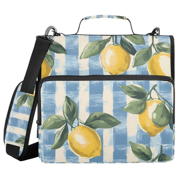 FORMRS Zipper Binder with Shoulder Strap 2-inch Ring 500 Sheet Capacity File Bag, Retro Lemon Leaves