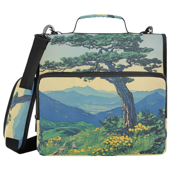 FORMRS Zipper Binder with Shoulder Strap 1.5-inch Ring 500 Sheet Capacity File Bag, Retro Mountain