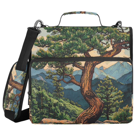 FORMRS Zipper Binder with Shoulder Strap 2-inch Ring 500 Sheet Capacity File Bag, Retro Pine Tree