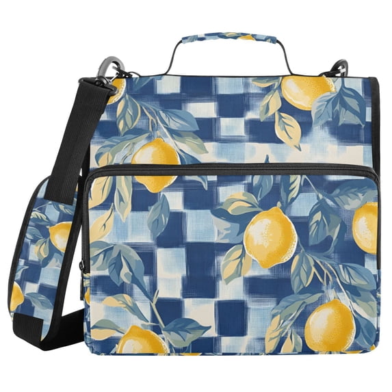 FORMRS Zipper Binder with Shoulder Strap 2-inch Ring 500 Sheet Capacity File Bag, Retro Plaid Lemon