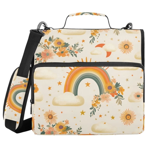 FORMRS Zipper Binder with Shoulder Strap 2-inch Ring 500 Sheet Capacity File Bag, Retro Rainbow
