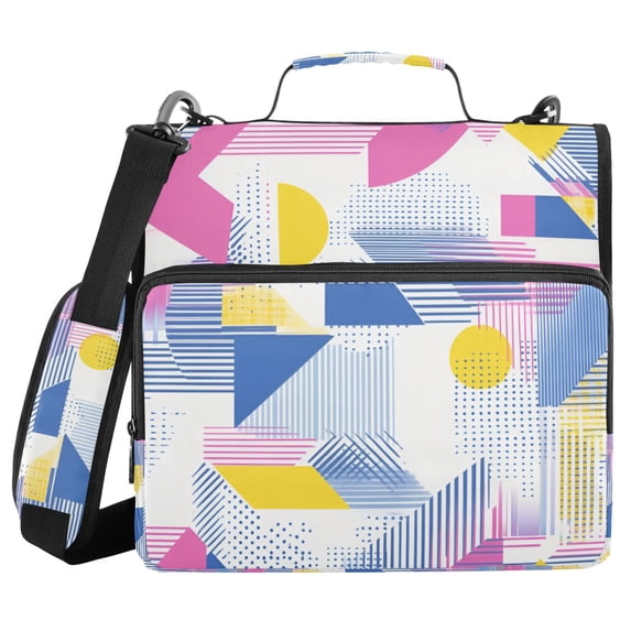 FORMRS Zipper Binder with Shoulder Strap 2-inch Ring 500 Sheet Capacity File Bag, Retro Simple Shapes