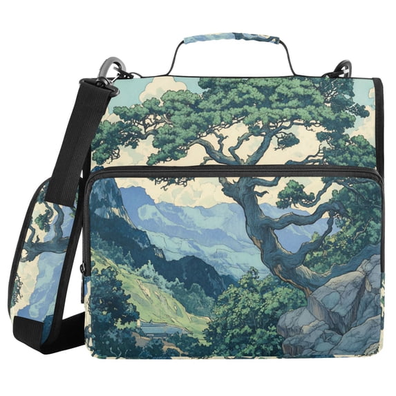 FORMRS Zipper Binder with Shoulder Strap 2-inch Ring 500 Sheet Capacity File Bag, Retro Tree