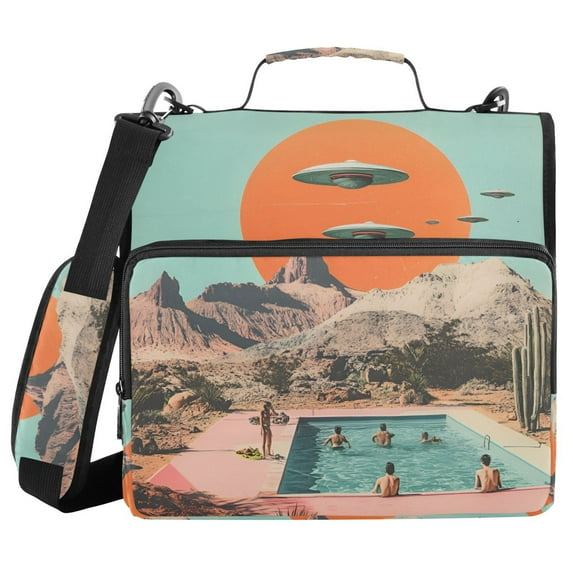 FORMRS Zipper Binder with Shoulder Strap 1.5-inch Ring 500 Sheet Capacity File Bag, Retro UFO