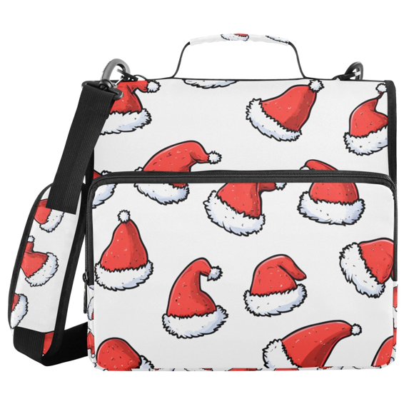 FORMRS Zipper Binder with Shoulder Strap 2-inch Ring 500 Sheet Capacity File Bag, Santa Hats Pattern