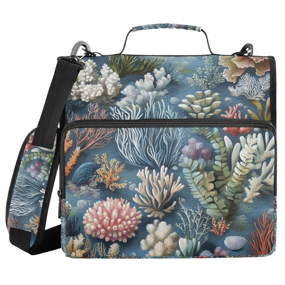 FORMRS Zipper Binder with Shoulder Strap 2-inch Ring 500 Sheet Capacity File Bag, Sea Plants Pattern
