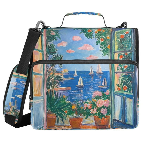 FORMRS Zipper Binder with Shoulder Strap 1.5-inch Ring 500 Sheet Capacity File Bag, Sea Window