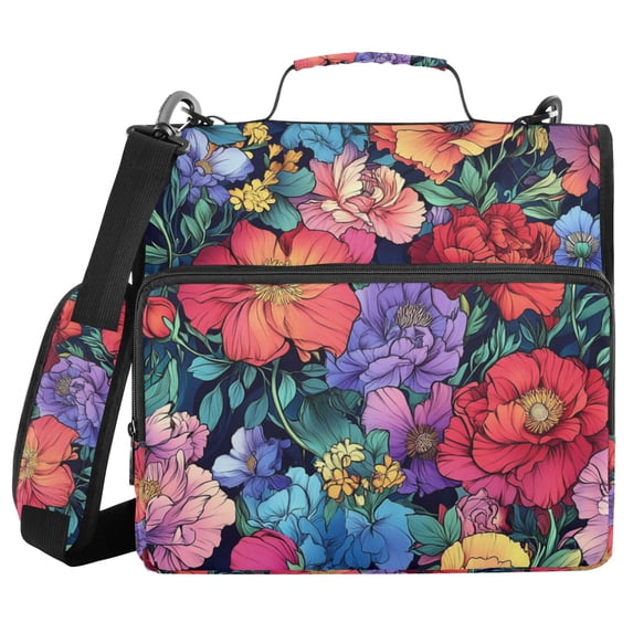 FORMRS Zipper Binder with Shoulder Strap 2-inch Ring 500 Sheet Capacity File Bag, Serene Floral Pattern