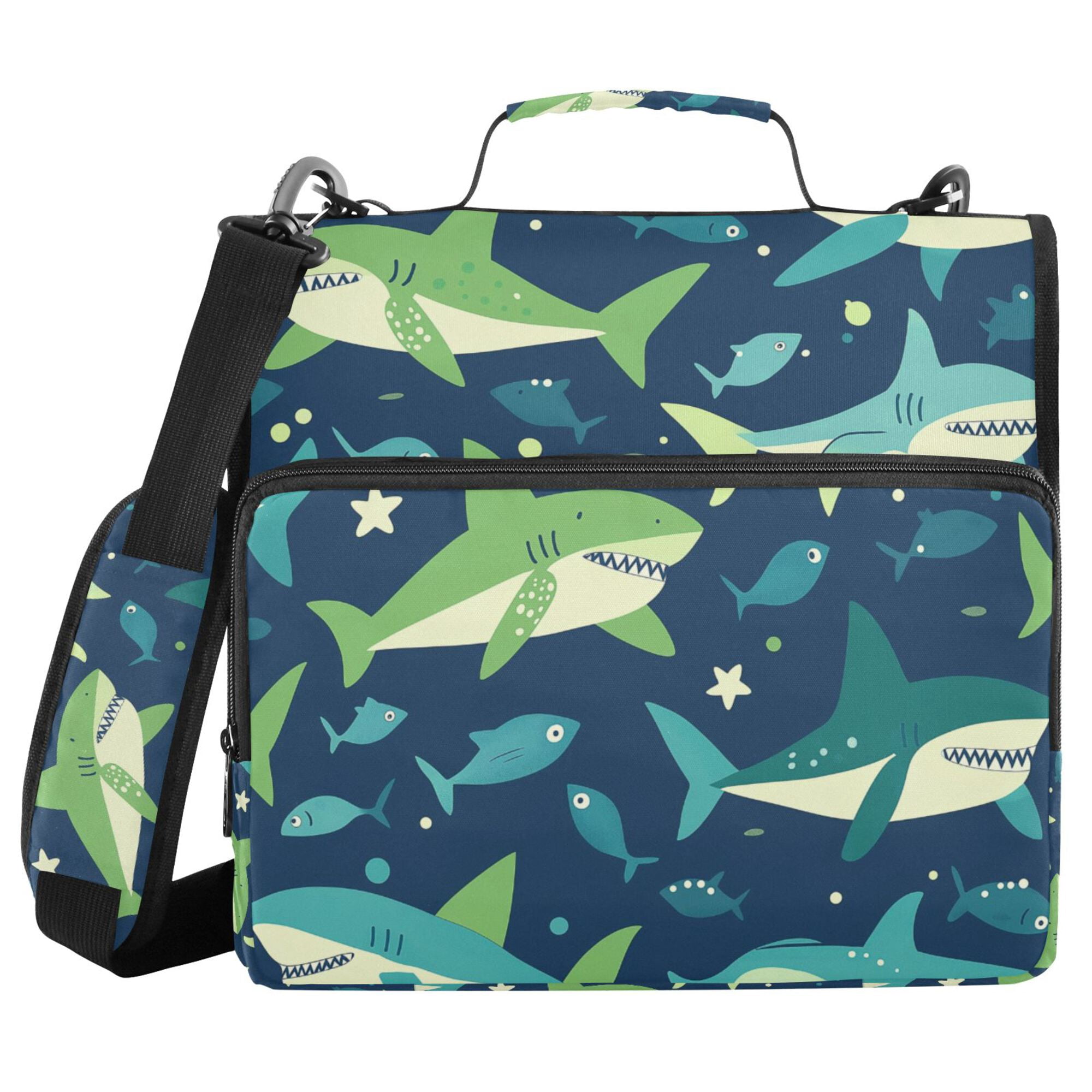 FORMRS Zipper Binder with Shoulder Strap 2-inch Ring 500 Sheet Capacity File Bag, Sharks Pattern