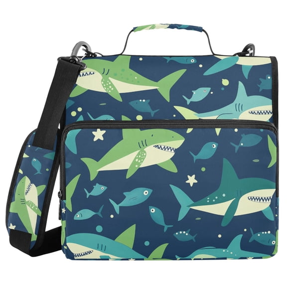 FORMRS Zipper Binder with Shoulder Strap 2-inch Ring 500 Sheet Capacity File Bag, Sharks Pattern