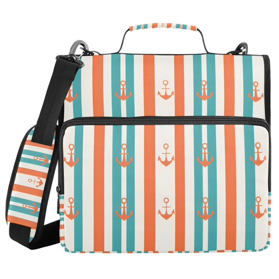 FORMRS Zipper Binder with Shoulder Strap 2-inch Ring 500 Sheet Capacity File Bag, Simple Nautical Pattern