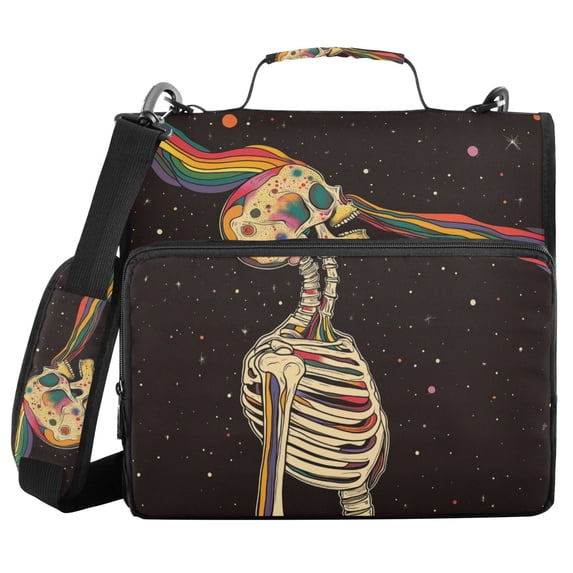 FORMRS Zipper Binder with Shoulder Strap 2-inch Ring 500 Sheet Capacity File Bag, Skeleton Stripes