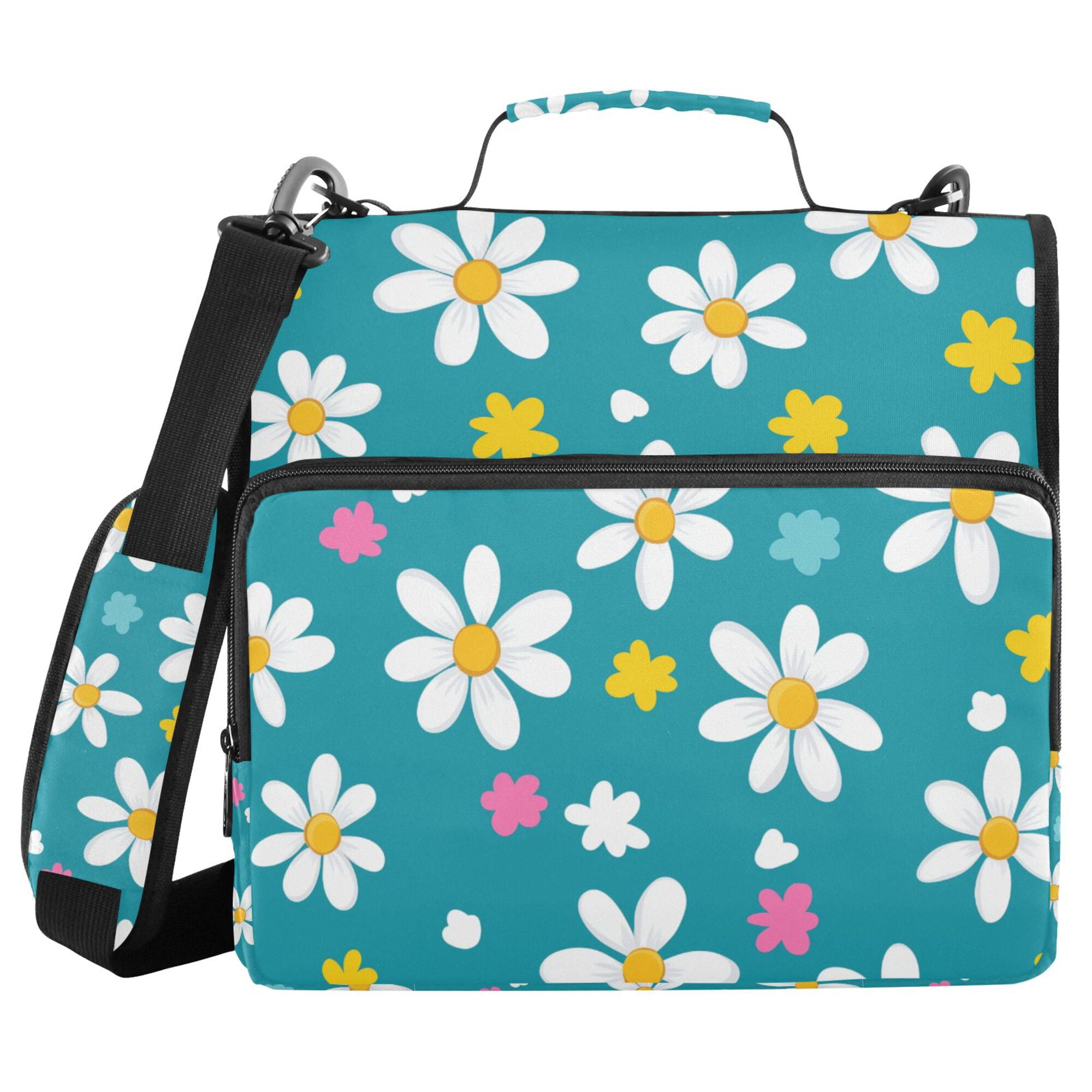 FORMRS Zipper Binder with Shoulder Strap 2-inch Ring 500 Sheet Capacity File Bag, Small Daisy
