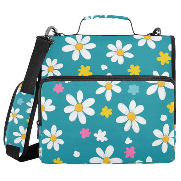 FORMRS Zipper Binder with Shoulder Strap 2-inch Ring 500 Sheet Capacity File Bag, Small Daisy