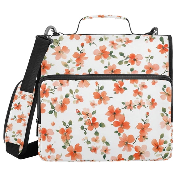 FORMRS Zipper Binder with Shoulder Strap 1.5-inch Ring 500 Sheet Capacity File Bag, Small Floral Blooms