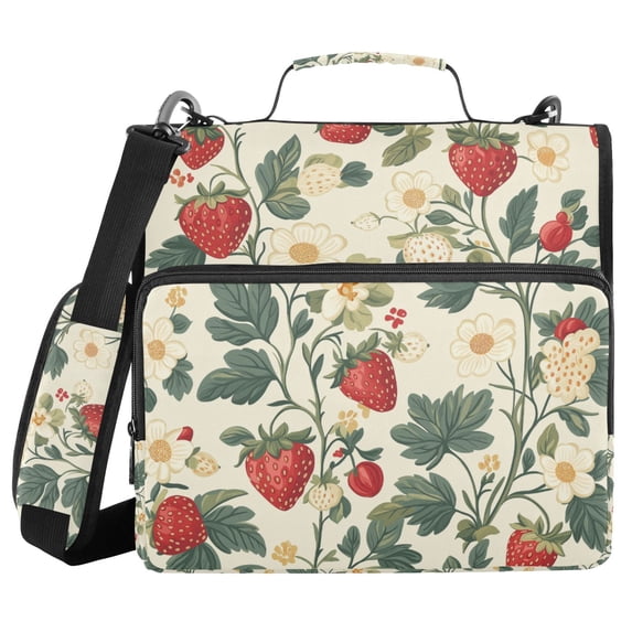 FORMRS Zipper Binder with Shoulder Strap 2-inch Ring 500 Sheet Capacity File Bag, Small Strawberry Pattern