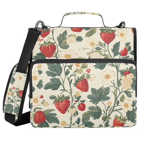 FORMRS Zipper Binder with Shoulder Strap 2-inch Ring 500 Sheet Capacity File Bag, Small Strawberry Pattern