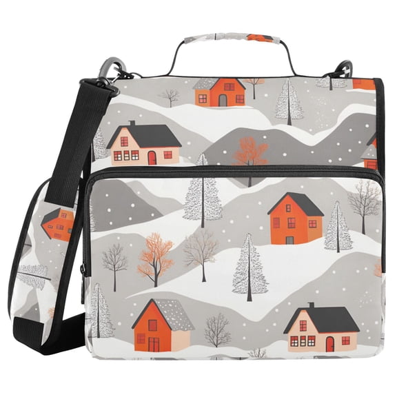FORMRS Zipper Binder with Shoulder Strap 2-inch Ring 500 Sheet Capacity File Bag, Snow Cartoon Houses