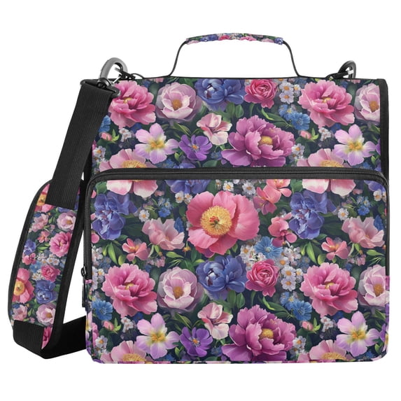 FORMRS Zipper Binder with Shoulder Strap 2-inch Ring 500 Sheet Capacity File Bag, Soft Pinks Flowers