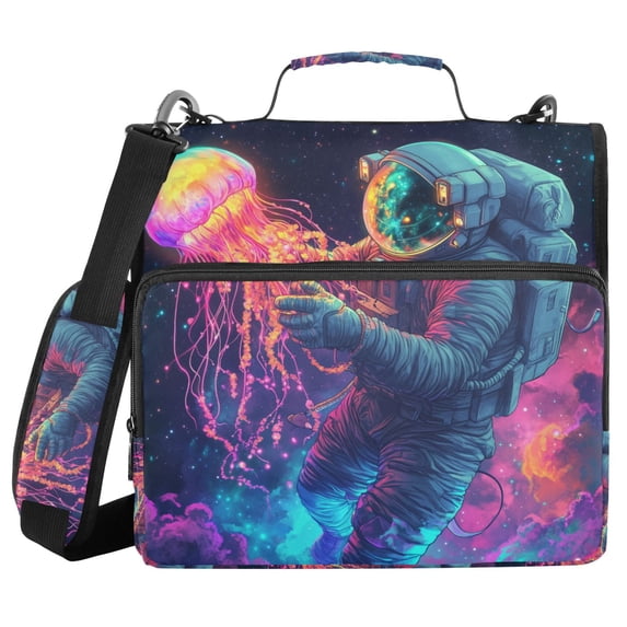 FORMRS Zipper Binder with Shoulder Strap 2-inch Ring 500 Sheet Capacity File Bag, Space Astronaut